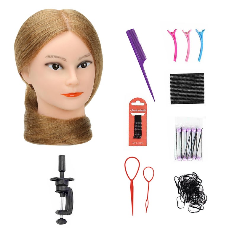 Armmu 100% Human Hair Mannequin Head with Stand, Hairdressers' Practice Training Head and Cosmotology Doll Head for Hairstyling and Braid (18 inches)- #27 - Image 2
